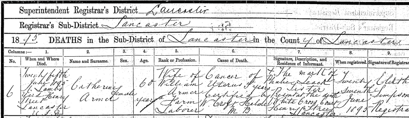 Catherine Armer death 1895