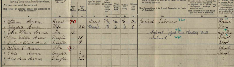 William Armer born 1841 in 1911 Census