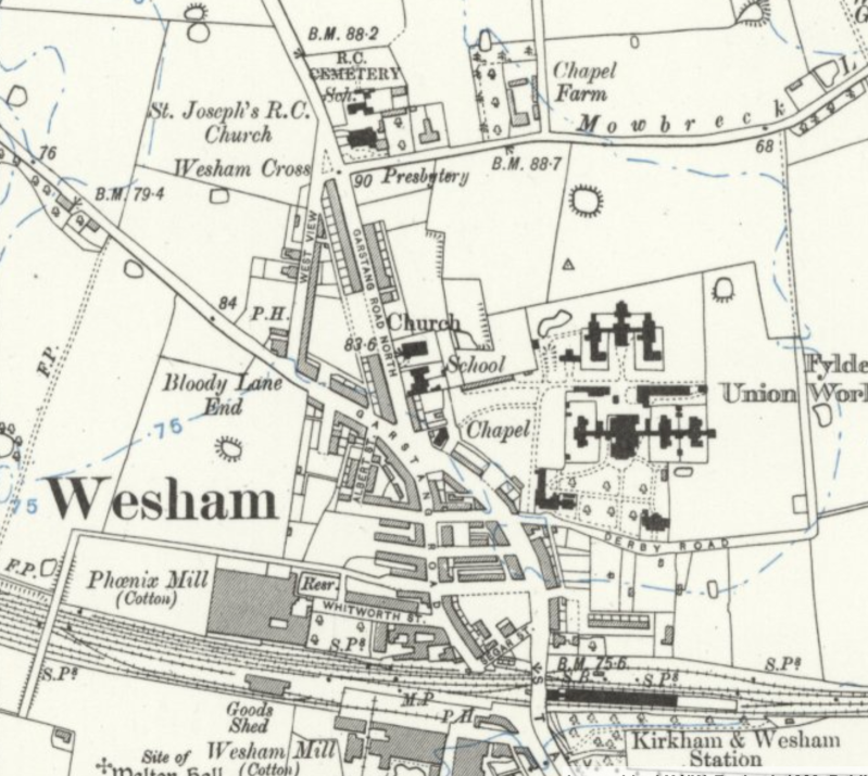 Wesham 1912 map showing Chapel Farm